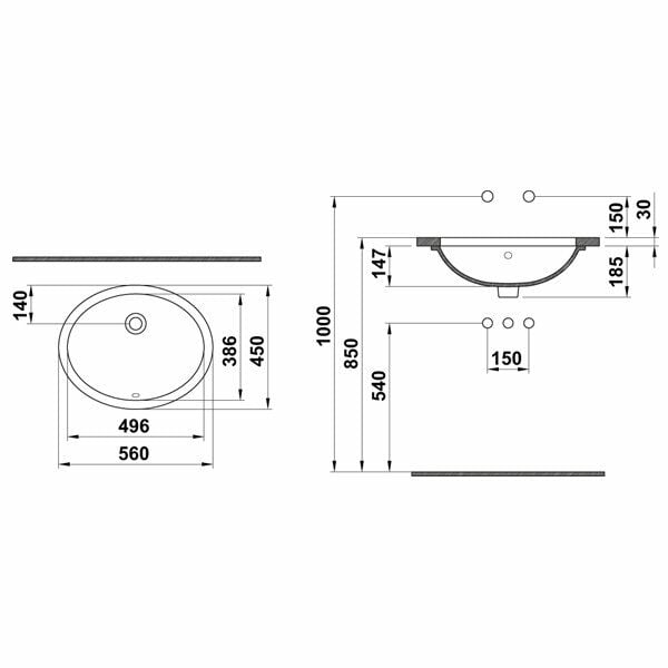 Hafele Banyo Lavabosu Elva 560x450mm Parlak Beyaz Renk