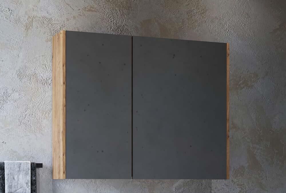 Teta Home Mersin 65 cm MDF Banyo Aynalı Üst Dolap Atlantik Çam-Siyah