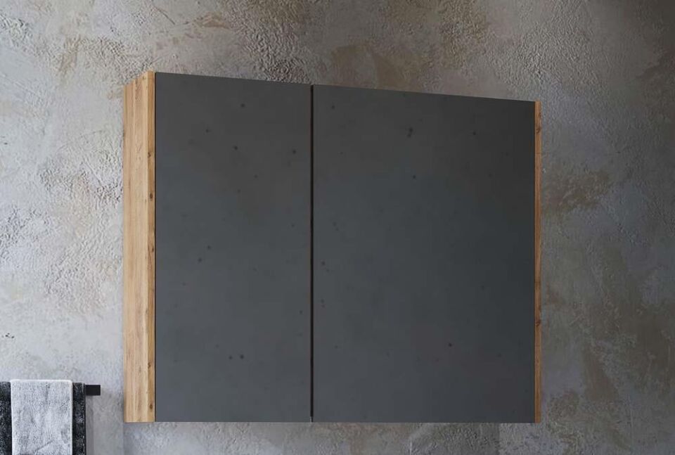 Teta Home Mersin 65 cm MDF Banyo Aynalı Üst Dolap Atlantik Çam-Siyah