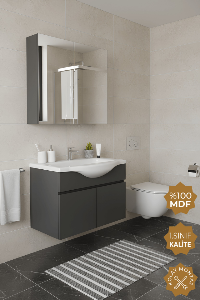 Teta Home Kahire 65 cm MDF Banyo Dolabı Seti Antrasit
