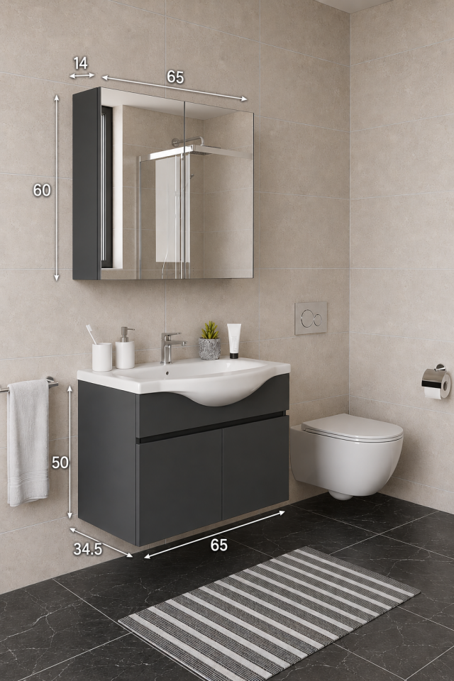 Teta Home Kahire 65 cm MDF Banyo Dolabı Seti Antrasit