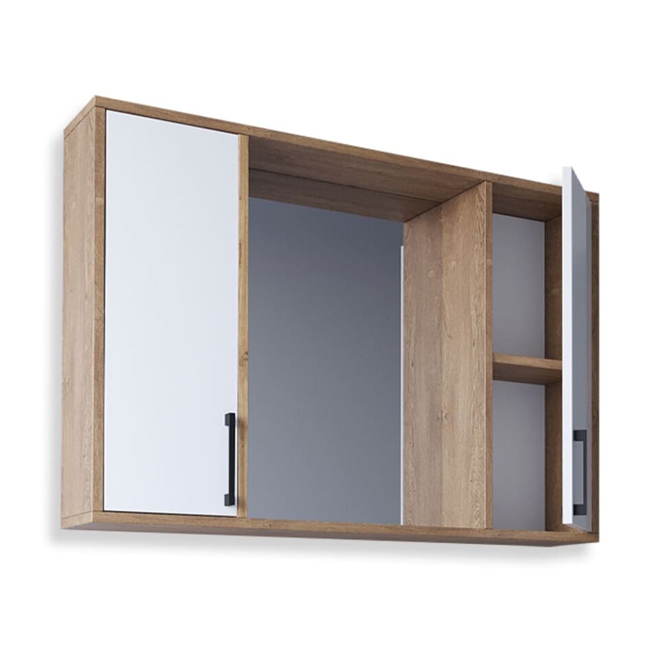 Teta Home Lizbon 100 cm MDF Banyo Üst Dolabı Kafkas Meşe-Beyaz