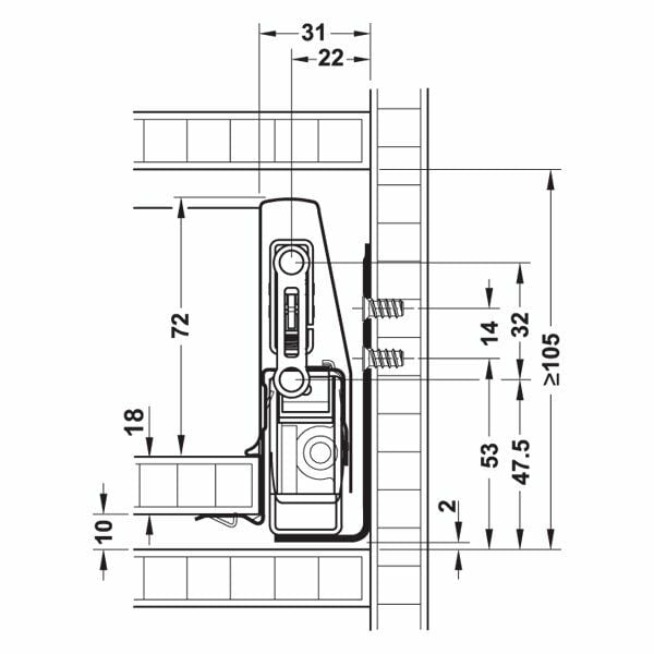 Hafele Çekmece Seti Yuvarlak Bordürlü 50'lik Dübelli Gri