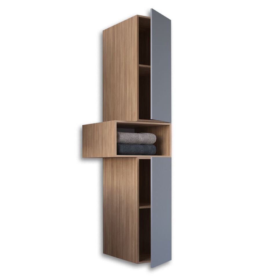 Teta Home Madrid MDF Banyo Boy Dolabı Teak-Sis Gri