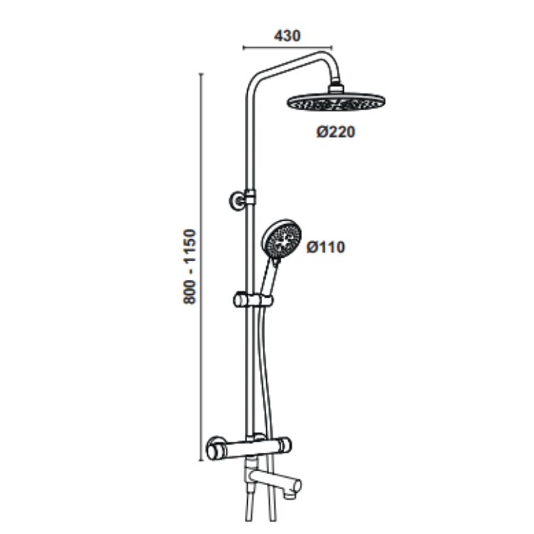 Hafele Kolonlu Duş Sistemi Boda Termo 3 Yönlü 5 Fonksiyonlu Parlak Krom