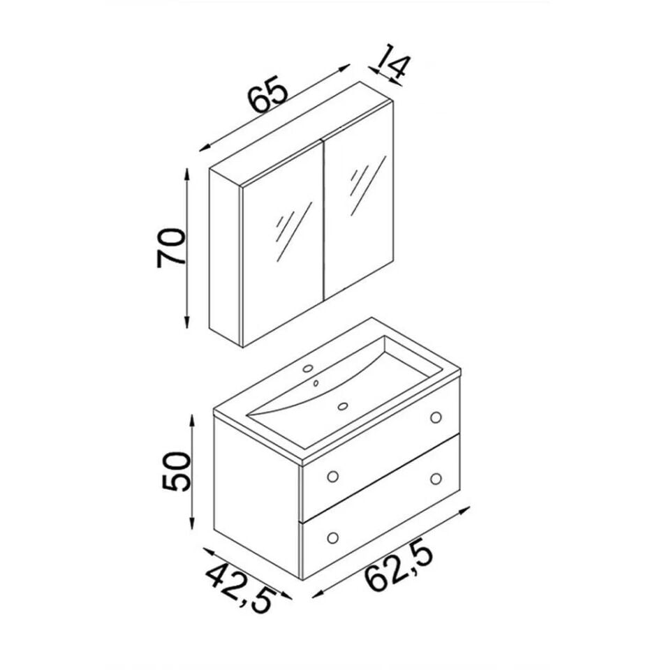 Teta Home Tiflis 65 cm MDF Banyo Dolabı Seti Antrasit