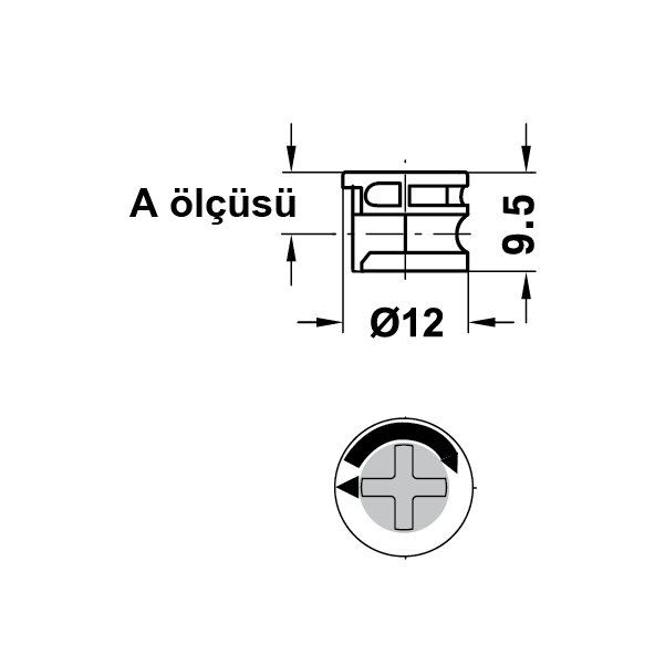 Hafele Minifix Faturasız Gövde 15/12mm (100 Adet), Ham