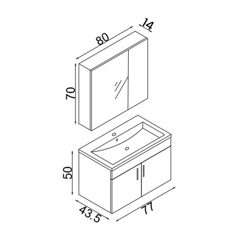 Teta Home Yalova 80 Cm Mdf Banyo Dolabı Seti