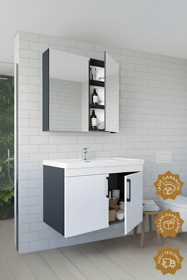 Teta Home Yalova 80 Cm Mdf Banyo Dolabı Seti