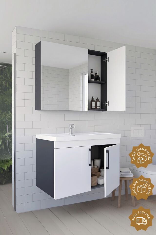 Teta Home Yalova 80 Cm Mdf Banyo Dolabı Seti