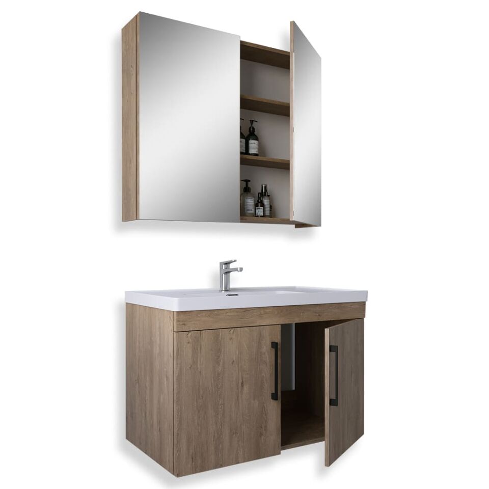 Teta Home Yalova 80 Cm Mdf Banyo Dolabı Seti Kafkas Meşe