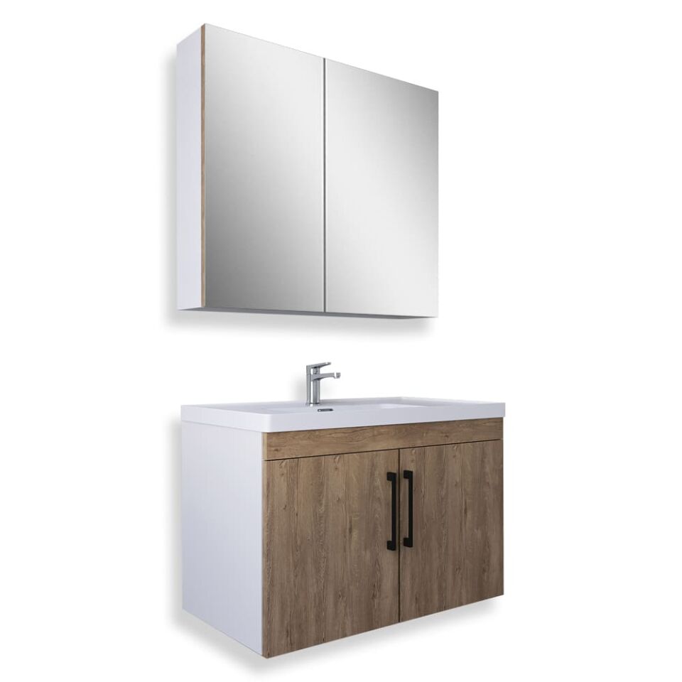 Teta Home Yalova 80 Cm Mdf Banyo Dolabı Seti Beyaz-Kafkas Meşe