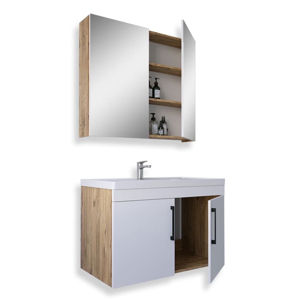Teta Home Yalova 80 Cm Mdf Banyo Dolabı Seti Atlantik Çam-Beyaz