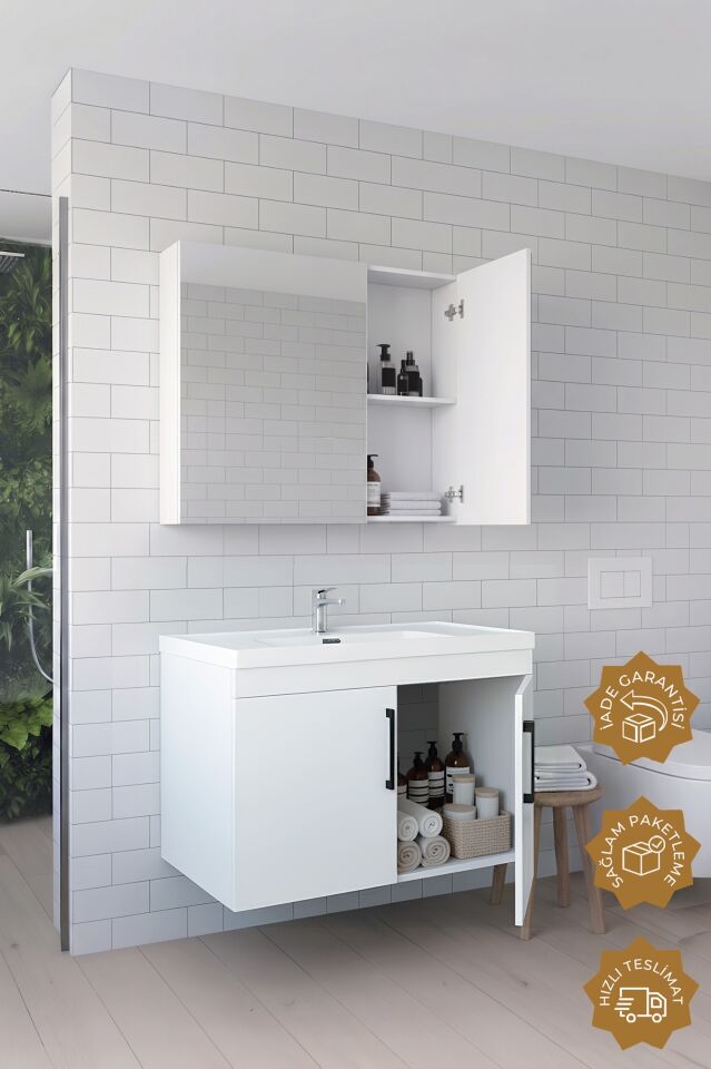 Teta Home Yalova 80 Cm Mdf Banyo Dolabı Seti Beyaz