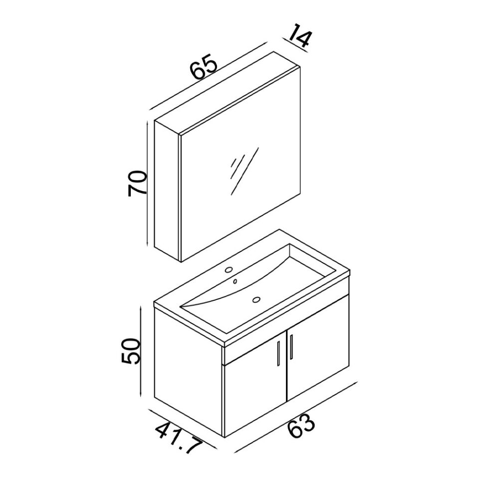 Teta Home Yalova 65 Cm Mdf Banyo Dolabı Seti