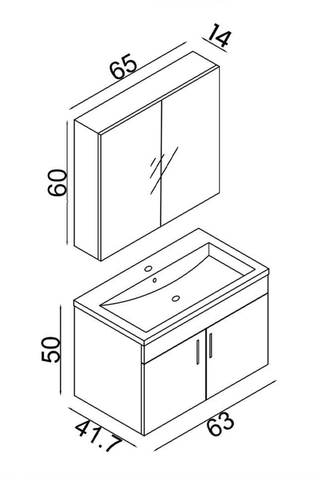 Teta Home Yalova 65 Cm Mdf Banyo Dolabı Seti