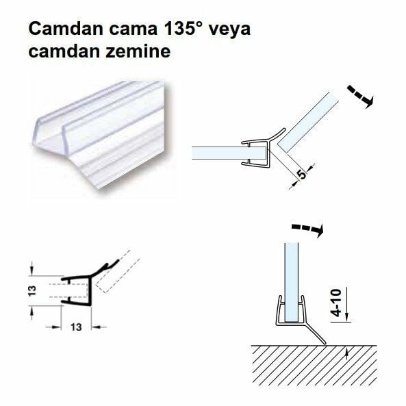 Hafele Cam Kapı Fitili Cam-Cam 135 Derece 10-12/2500mm