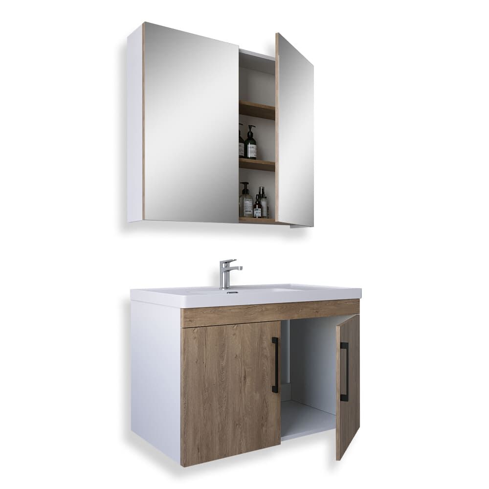 Teta Home Yalova 65 Cm Mdf Banyo Dolabı Seti Beyaz-Kafkas Meşe