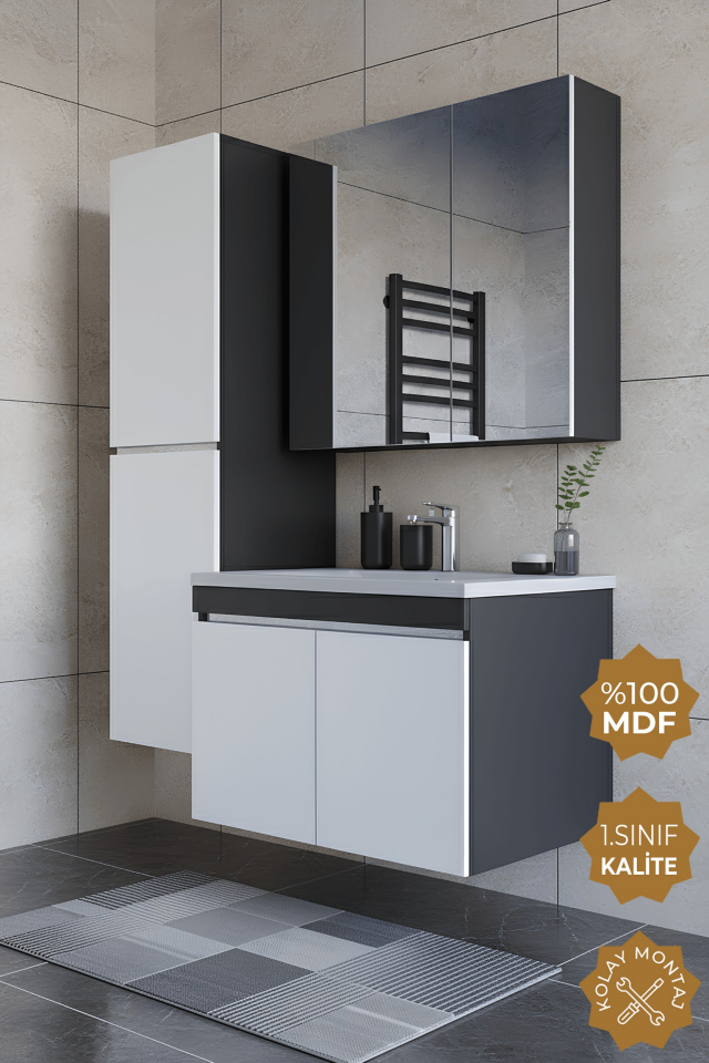 Teta Home Tokyo 80 Cm Mdf Banyo Dolabı Seti +Boy Dolabı