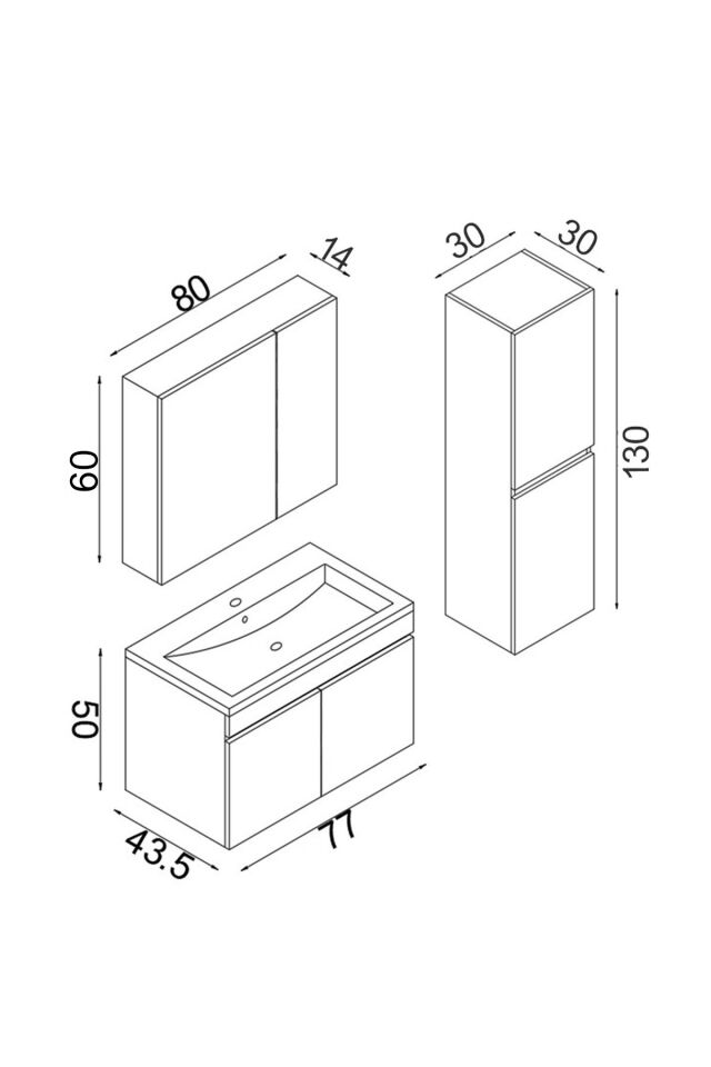 Teta Home Tokyo 80 cm MDF Banyo Dolabı Seti + Boy Dolabı