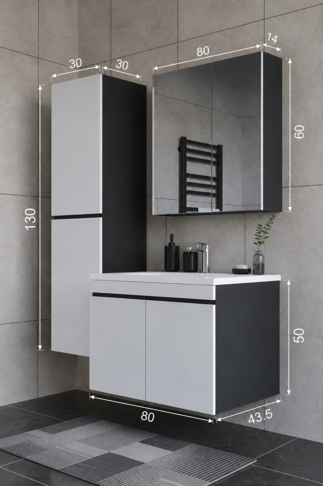 Teta Home Tokyo 80 cm MDF Banyo Dolabı Seti + Boy Dolabı