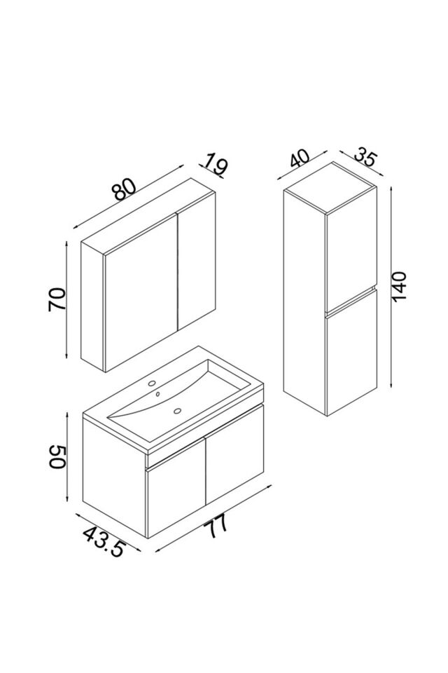 Teta Home Tokyo 80 cm MDF Banyo Dolabı Seti + Boy Dolabı Vanilya-Kafkas Meşe