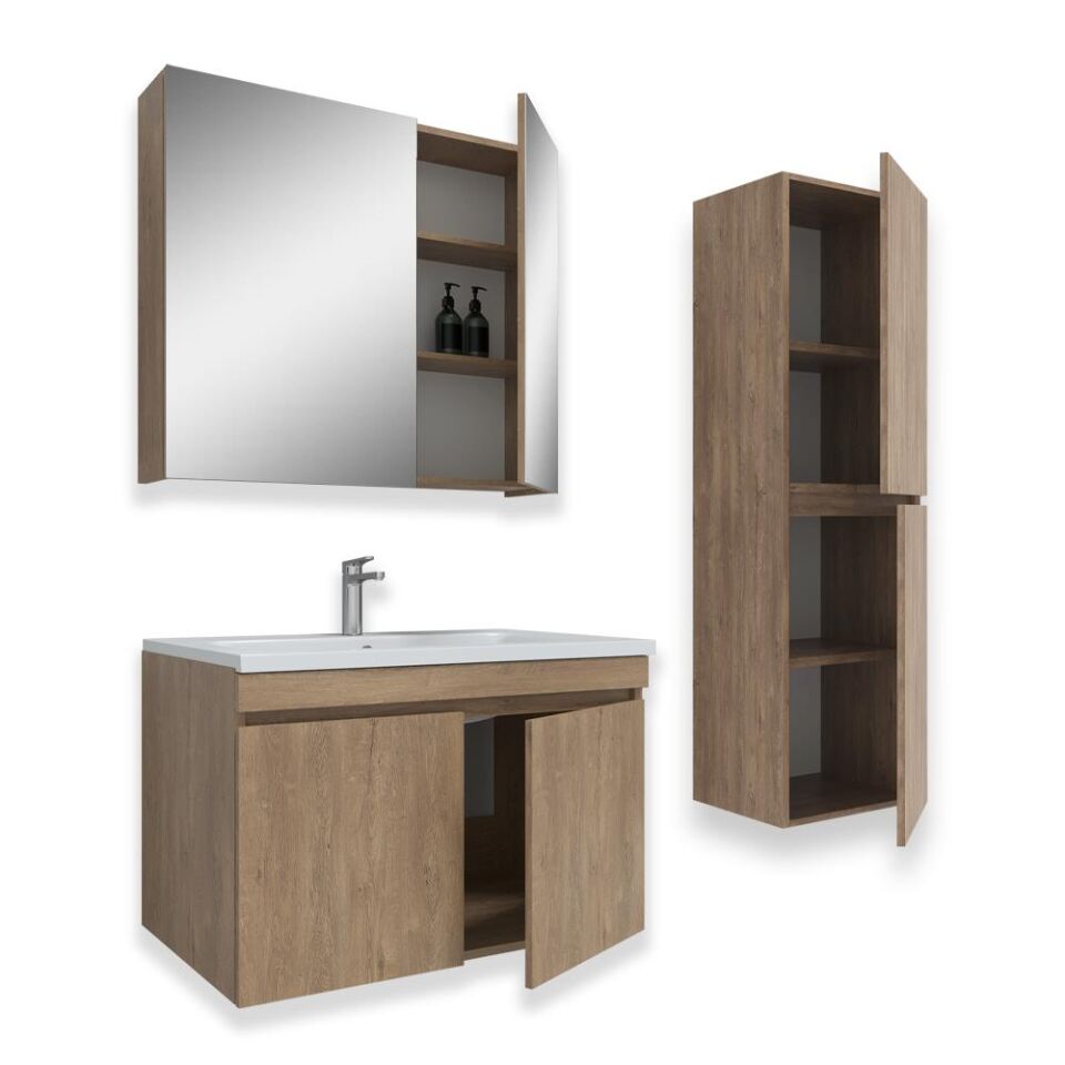 Teta Home Tokyo 80 cm MDF Banyo Dolabı Seti + Boy Dolabı Kafkas Meşe