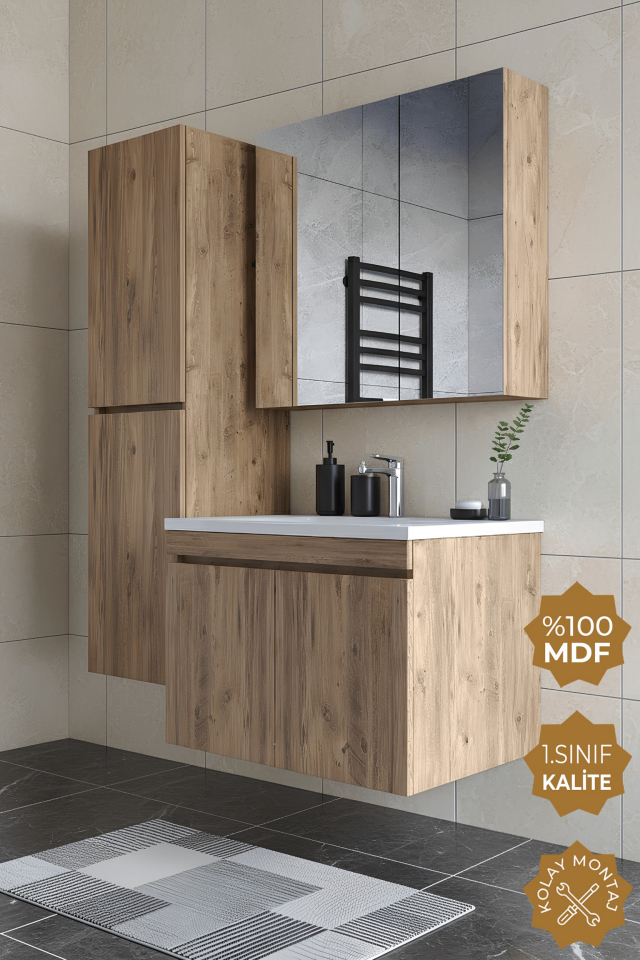 Teta Home Tokyo 80 cm MDF Banyo Dolabı Seti + Boy Dolabı Atlantik Çam