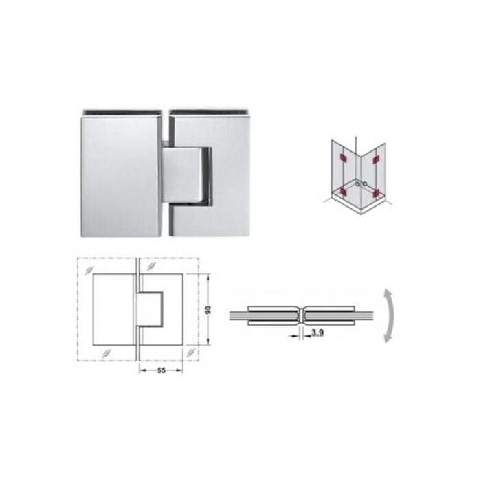 Hafele Duş Menteşesi Cam/Cam 180 Derece Parlak Krom Renk