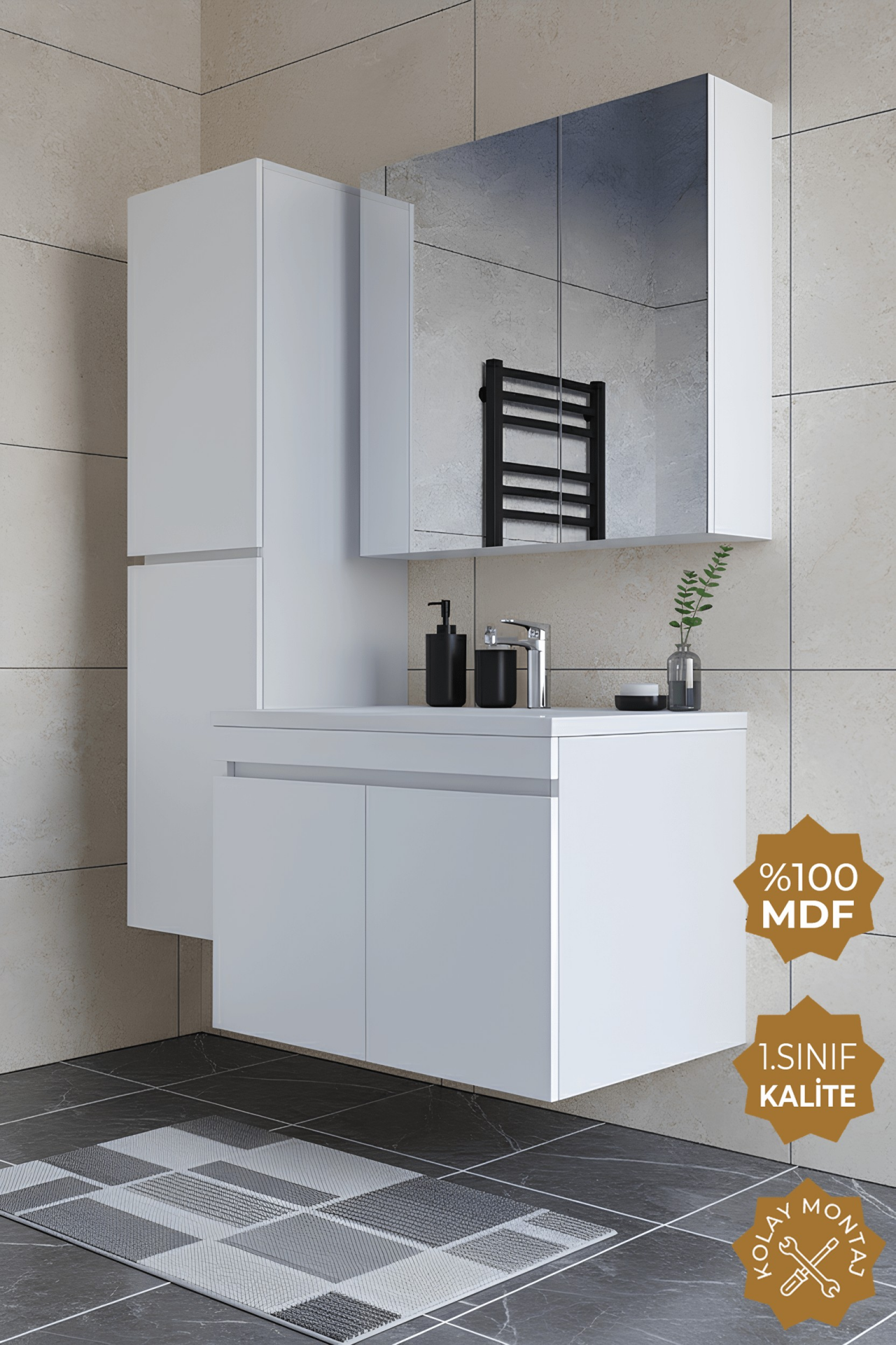 Teta Home Tokyo 65 cm MDF Banyo Dolabı Seti + Boy Dolabı