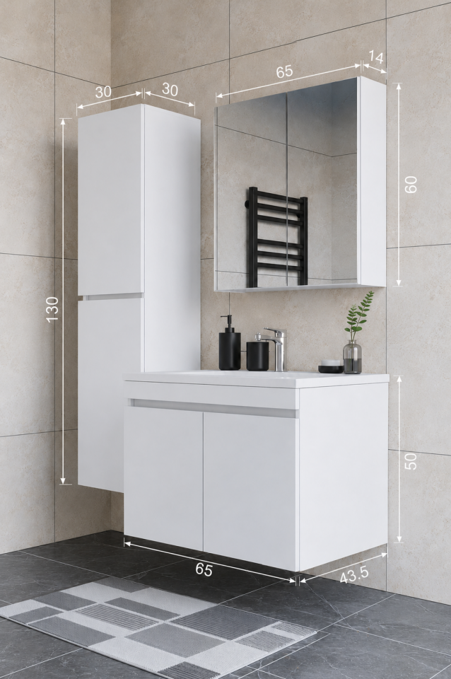 Teta Home Tokyo 65 cm MDF Banyo Dolabı Seti + Boy Dolabı
