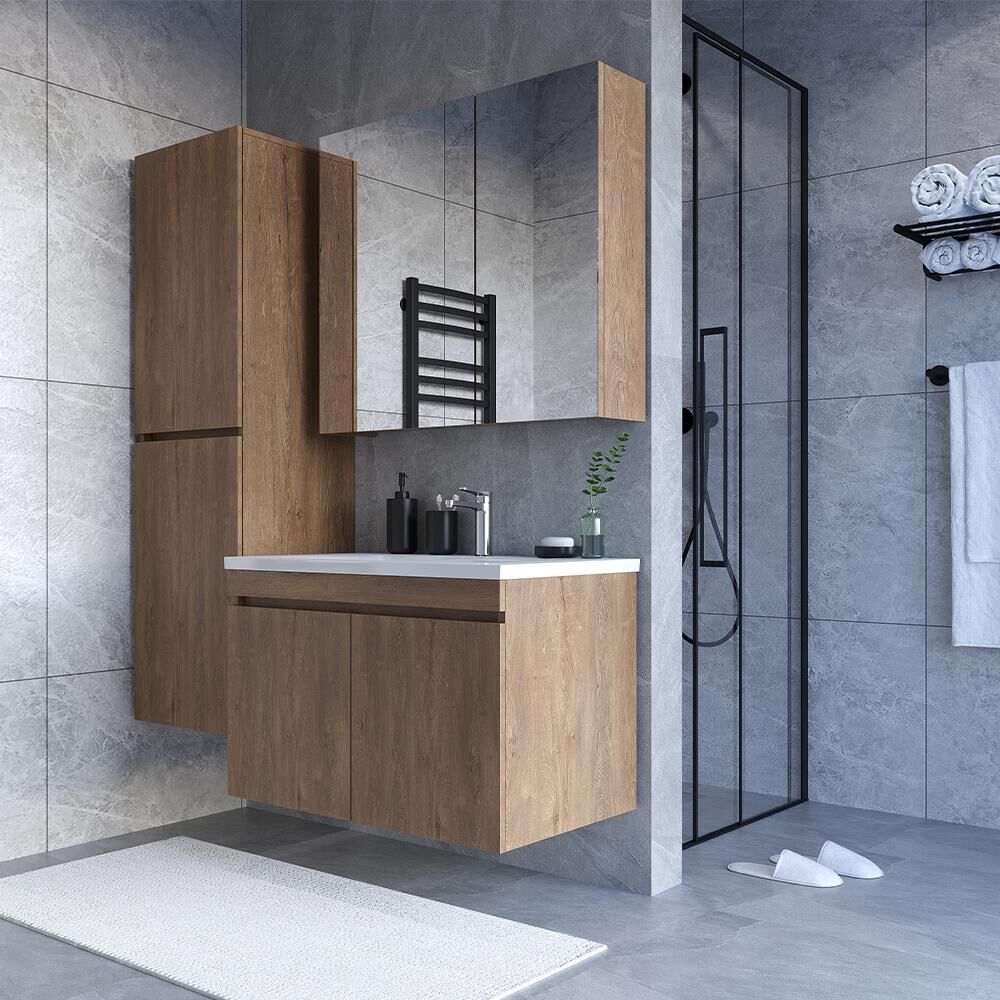 Teta Home Tokyo 65 cm MDF Banyo Dolabı Seti + Boy Dolabı Kafkas Meşe