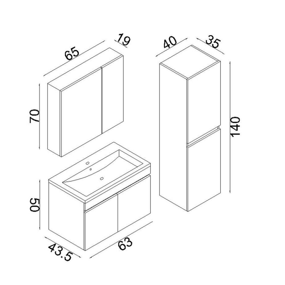 Teta Home Tokyo 65 cm MDF Banyo Dolabı Seti + Boy Dolabı Kafkas Meşe