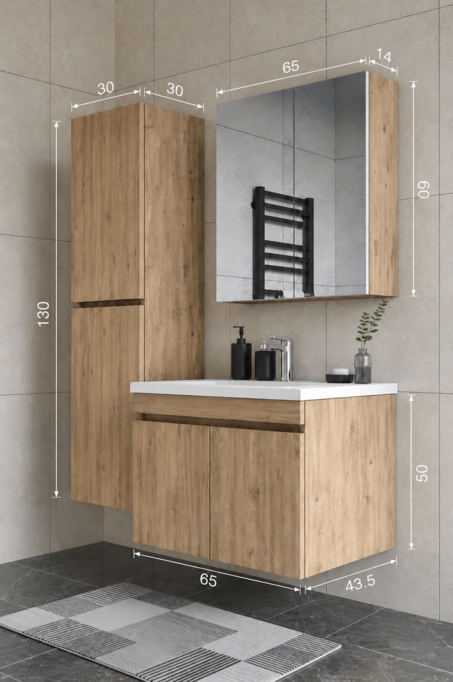 Teta Home Tokyo 65 cm MDF Banyo Dolabı Seti + Boy Dolabı Atlantik Çam