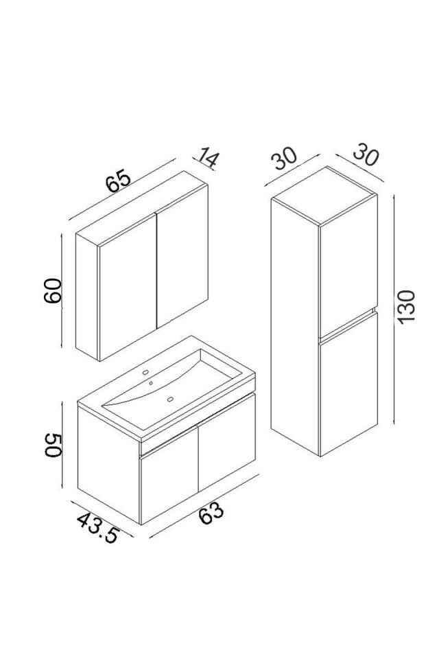 Teta Home Tokyo 65 cm MDF Banyo Dolabı Seti + Boy Dolabı Antrasit-Beyaz