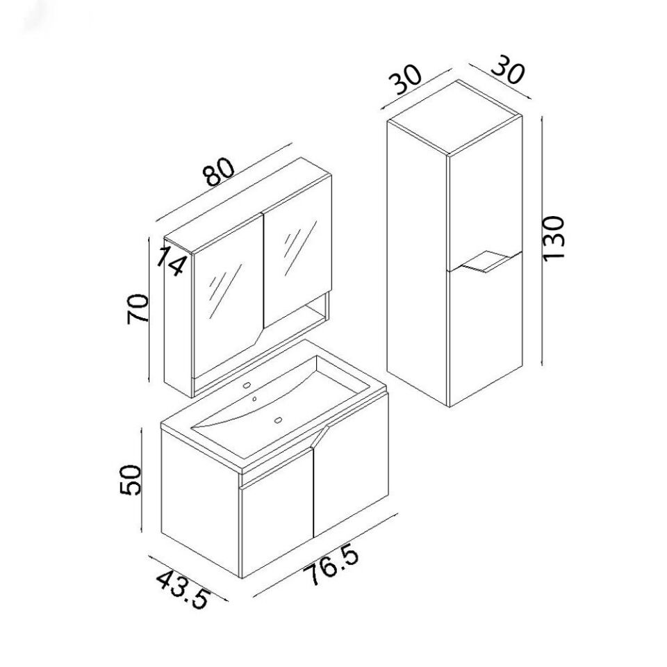Teta Home Napoli 80 cm Mdf Banyo Dolabı Seti + Boy Dolabı