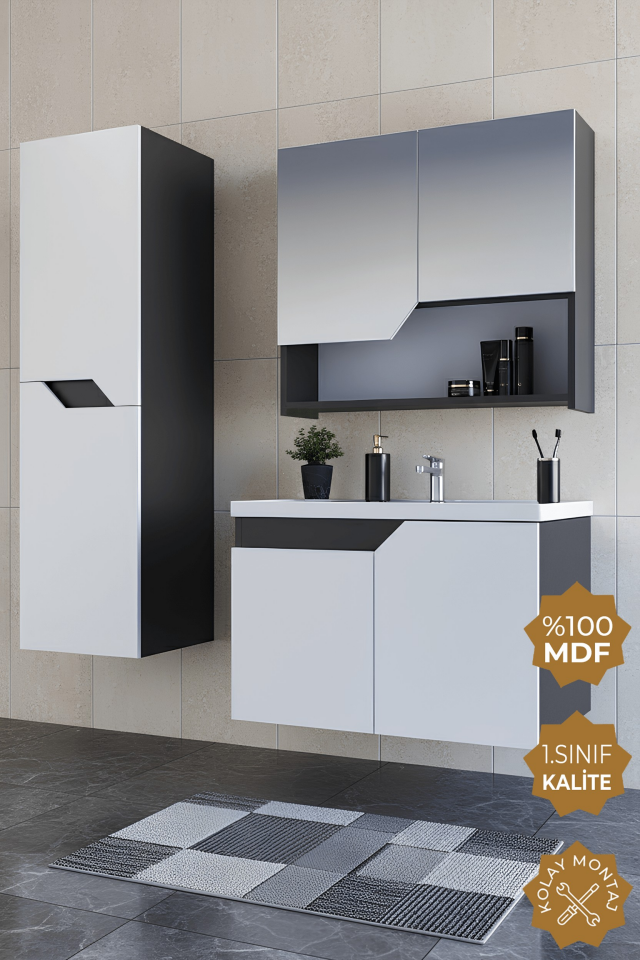 Teta Home Napoli 80 cm Mdf Banyo Dolabı Seti + Boy Dolabı