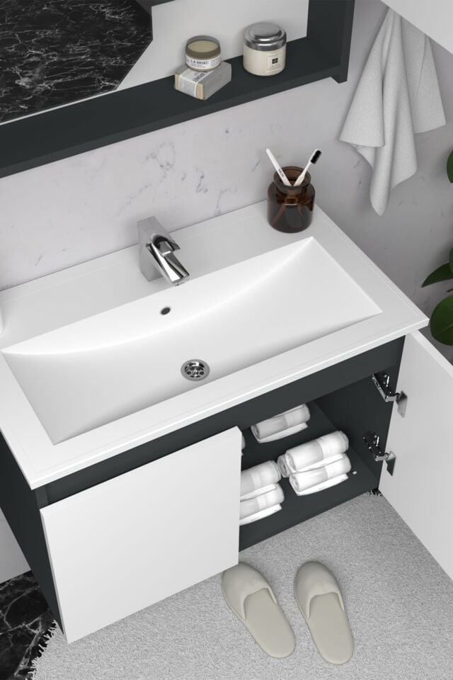 Teta Home Napoli 80 cm MDF Banyo Dolabı Seti + Boy Dolabı