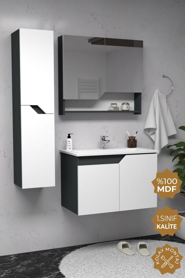 Teta Home Napoli 80 cm MDF Banyo Dolabı Seti + Boy Dolabı