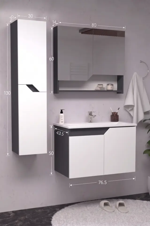 Teta Home Napoli 80 cm MDF Banyo Dolabı Seti + Boy Dolabı