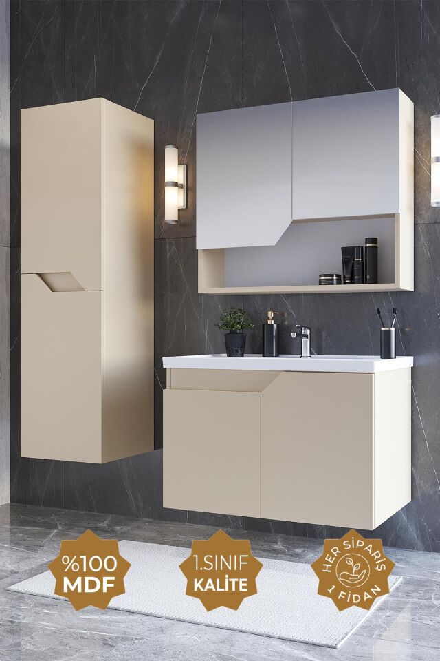 Teta Home Napoli 80 cm MDF Banyo Dolabı Seti + Boy Dolabı Bej