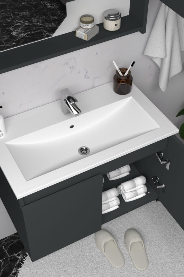 Teta Home Napoli 80 cm MDF Banyo Dolabı Seti + Boy Dolabı Antrasit