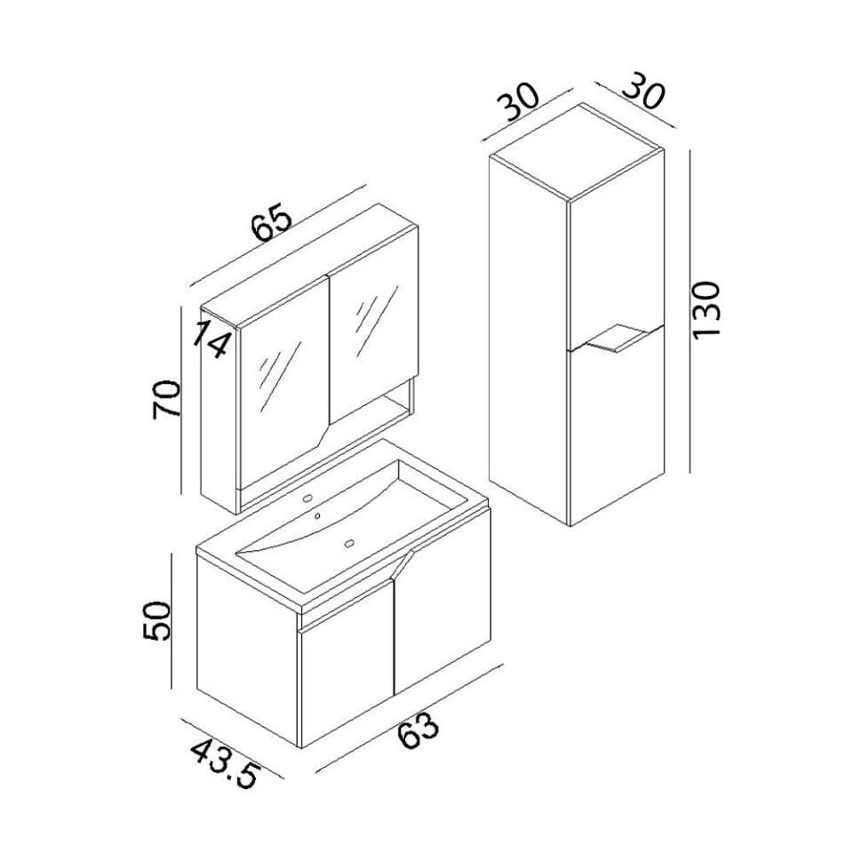 Teta Home Napoli 65 cm MDF Banyo Dolabı Seti + Boy Dolabı