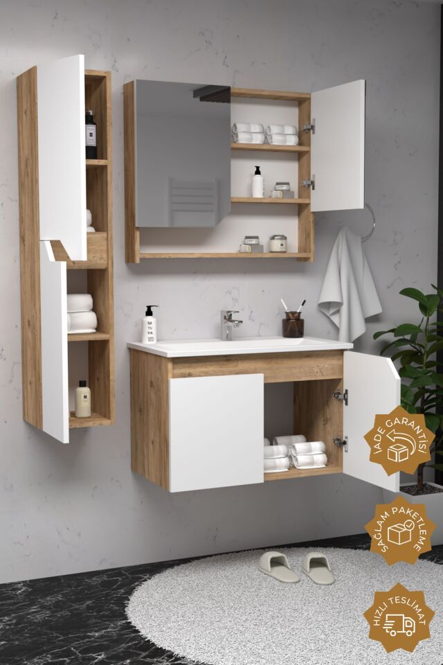 Teta Home Napoli 65 cm MDF Banyo Dolabı Seti + Boy Dolabı