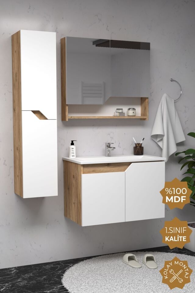 Teta Home Napoli 65 cm MDF Banyo Dolabı Seti + Boy Dolabı