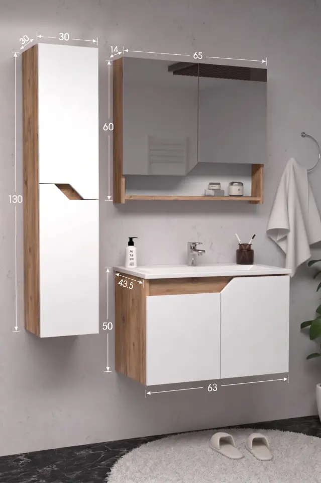 Teta Home Napoli 65 cm MDF Banyo Dolabı Seti + Boy Dolabı