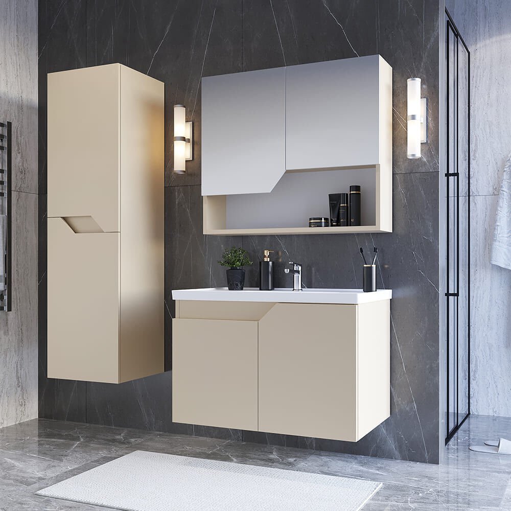 Teta Home Napoli 65 cm MDF Banyo Dolabı Seti + Boy Dolabı Bej
