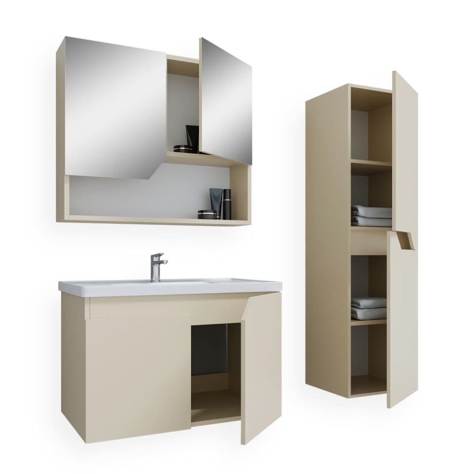 Teta Home Napoli 65 cm MDF Banyo Dolabı Seti + Boy Dolabı Bej