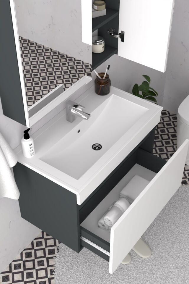 Teta Home Mersin 80 cm MDF Banyo Dolabı Seti