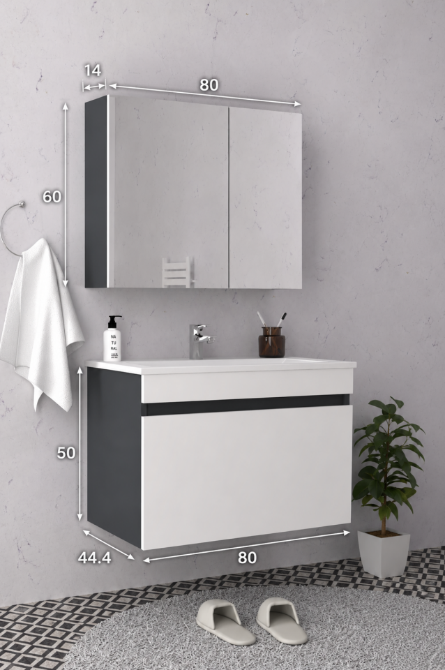 Teta Home Mersin 80 cm MDF Banyo Dolabı Seti